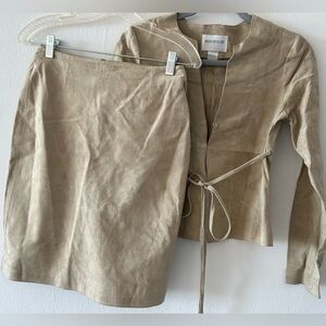 Hugo Buscati leather jacket and skirt set